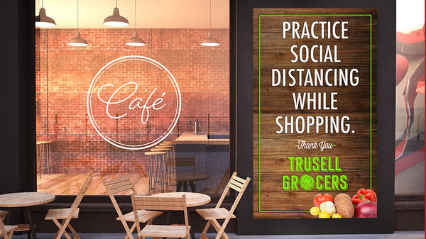 social distancing signage poster from a grocery store