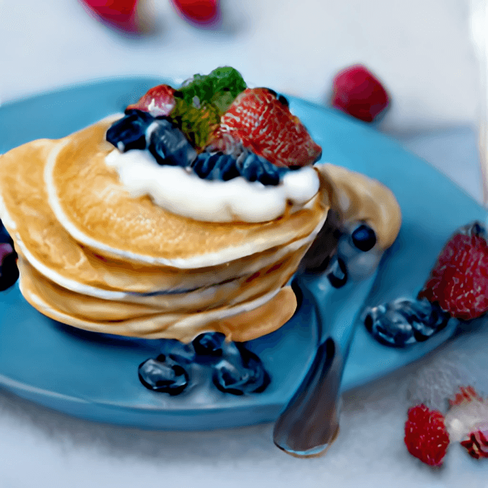 Pancakes Berries and Cream Cheese