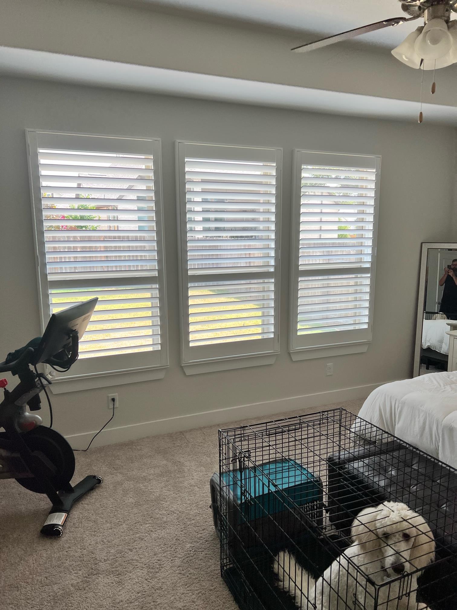 3.5 inches louver plantation shutter in bedroom in Georgetown