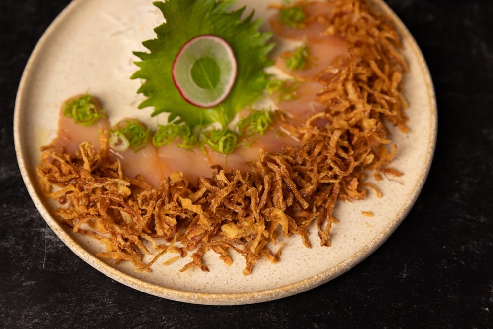 Albacore Sashimi with Crispy Onions