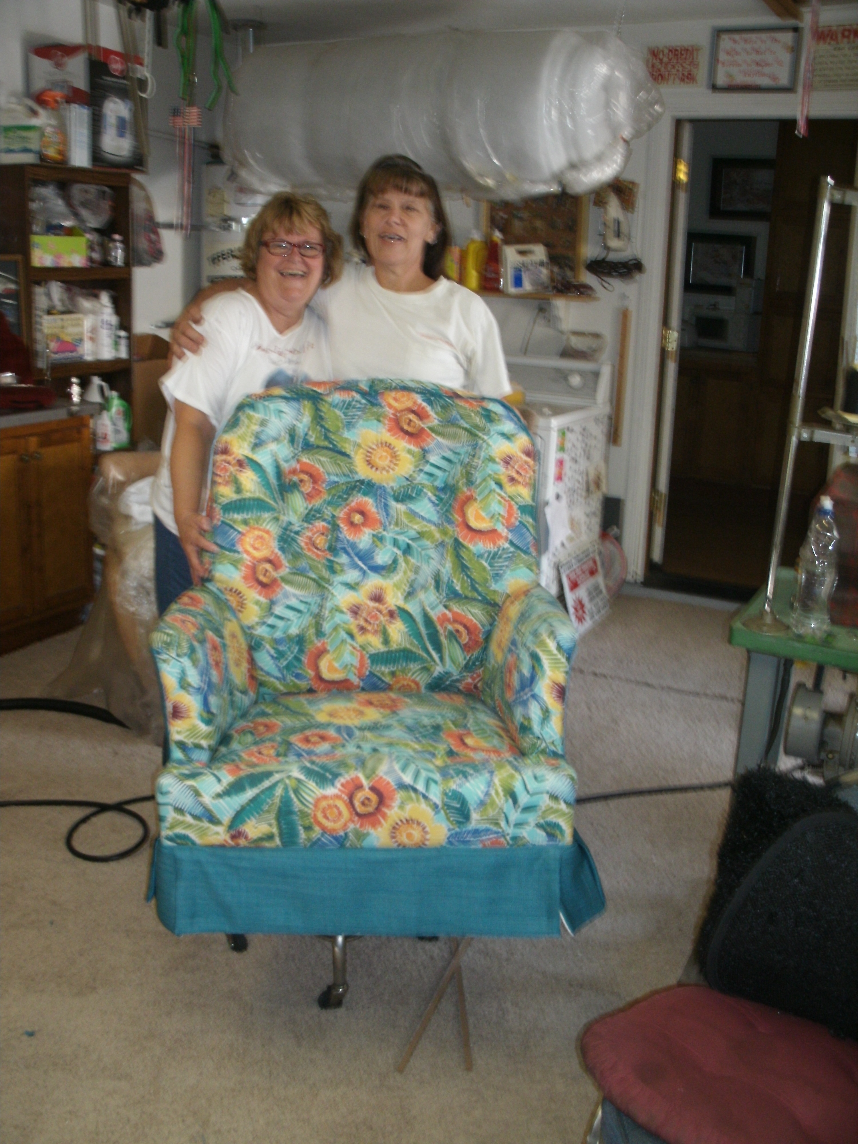 Tiffer's did it again ! Another happy upholstery student. This swivel rocker was re-upholstery for a dreamed some day she would own a get away. (cottage)  In-between lesson she took a two week vacation with her husband to find and buy that cottage. The cottage is in northern California.