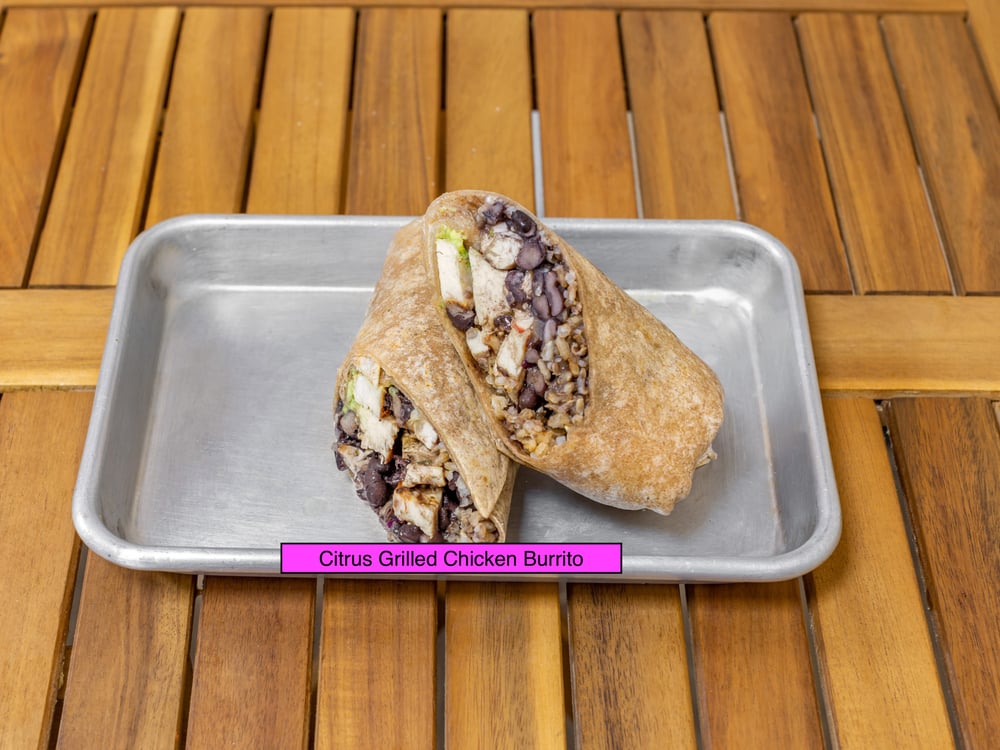 Pollo Asado Burrito Mexican Brown Rice, Black Beans, Avocado Hummus, Pico de Gallo