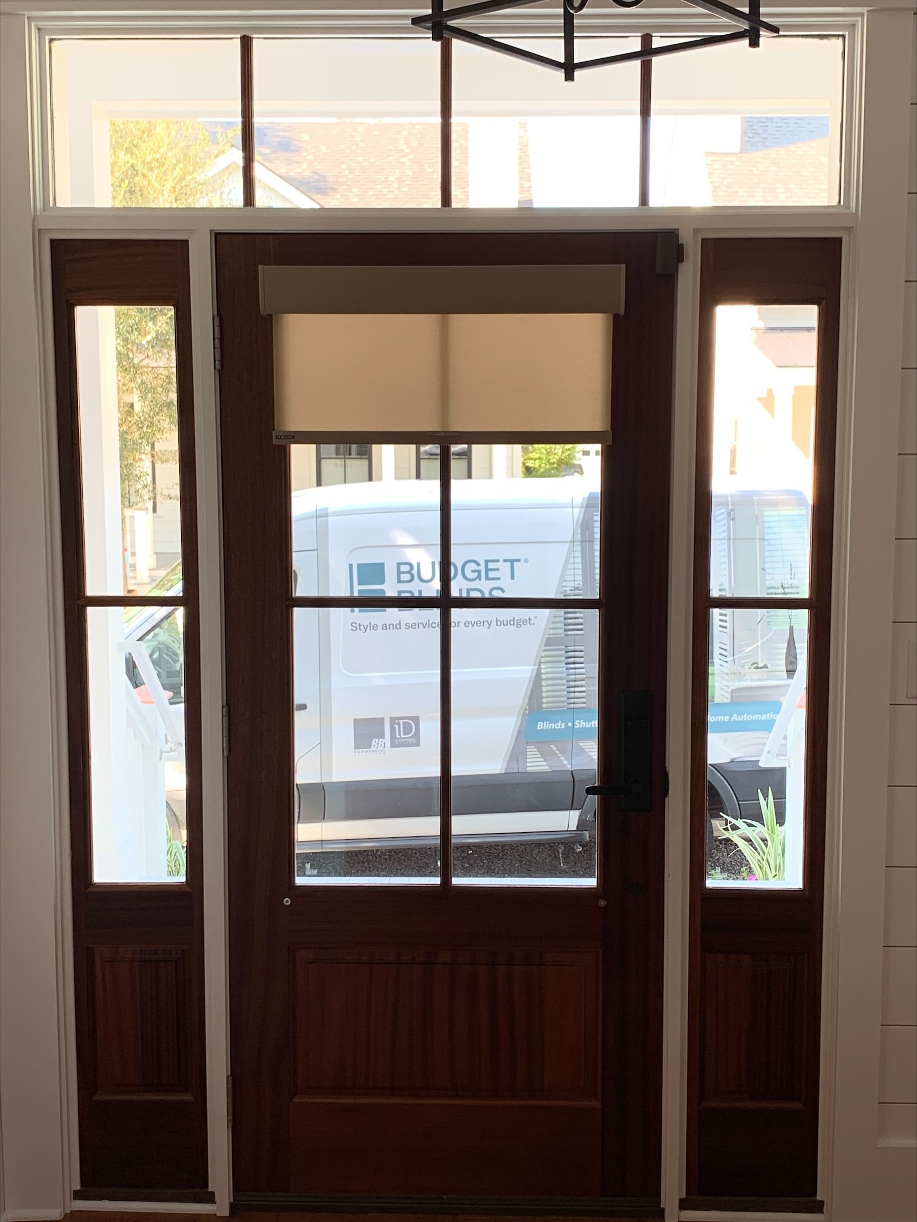 Roller Shades are a great product for doors as they are sleek and can fit behind a door handle!