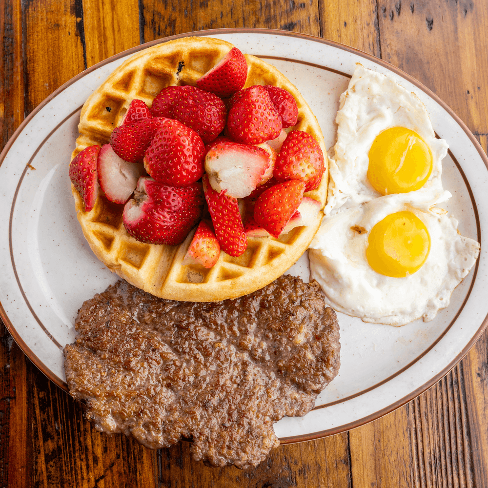 Belgian Waffle with Meat and 2 Eggs