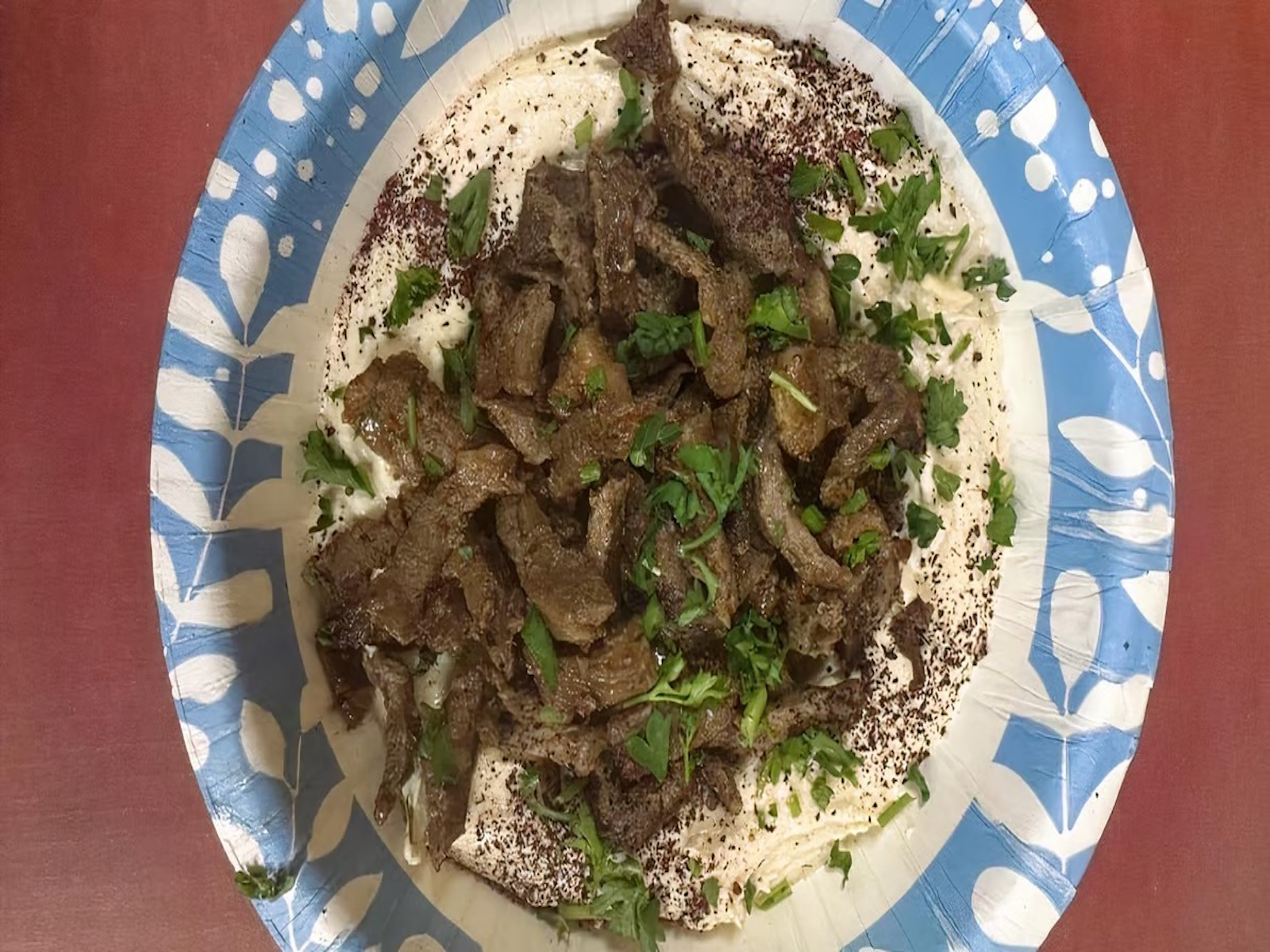 Hummus Topped with Shawarma