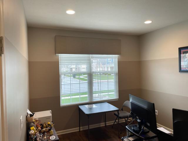 Make your home office into an inviting space! Here in Plainfield, that's exactly what we did when we added Blinds plus a Valance to perfectly match the wall color!