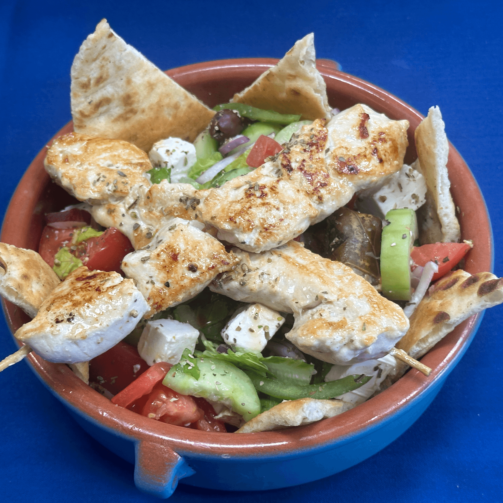 Large Greek Salad 2 Chicken Skewers