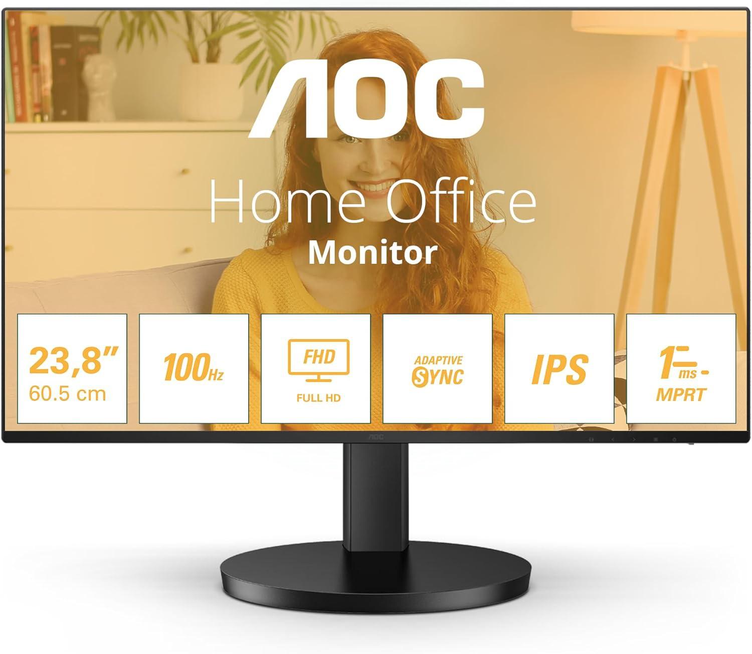 AOC 24B3HA2 - 24 Inch FHD monitor, IPS, 100Hz, 1ms, Ultra Narrow Boarder, FlickerFree, Adaptive Sync