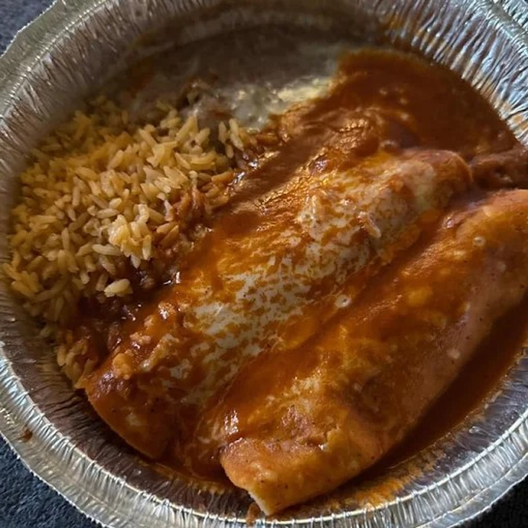 29. Two Beef Enchiladas, One Beef Taco, Rice & Beans