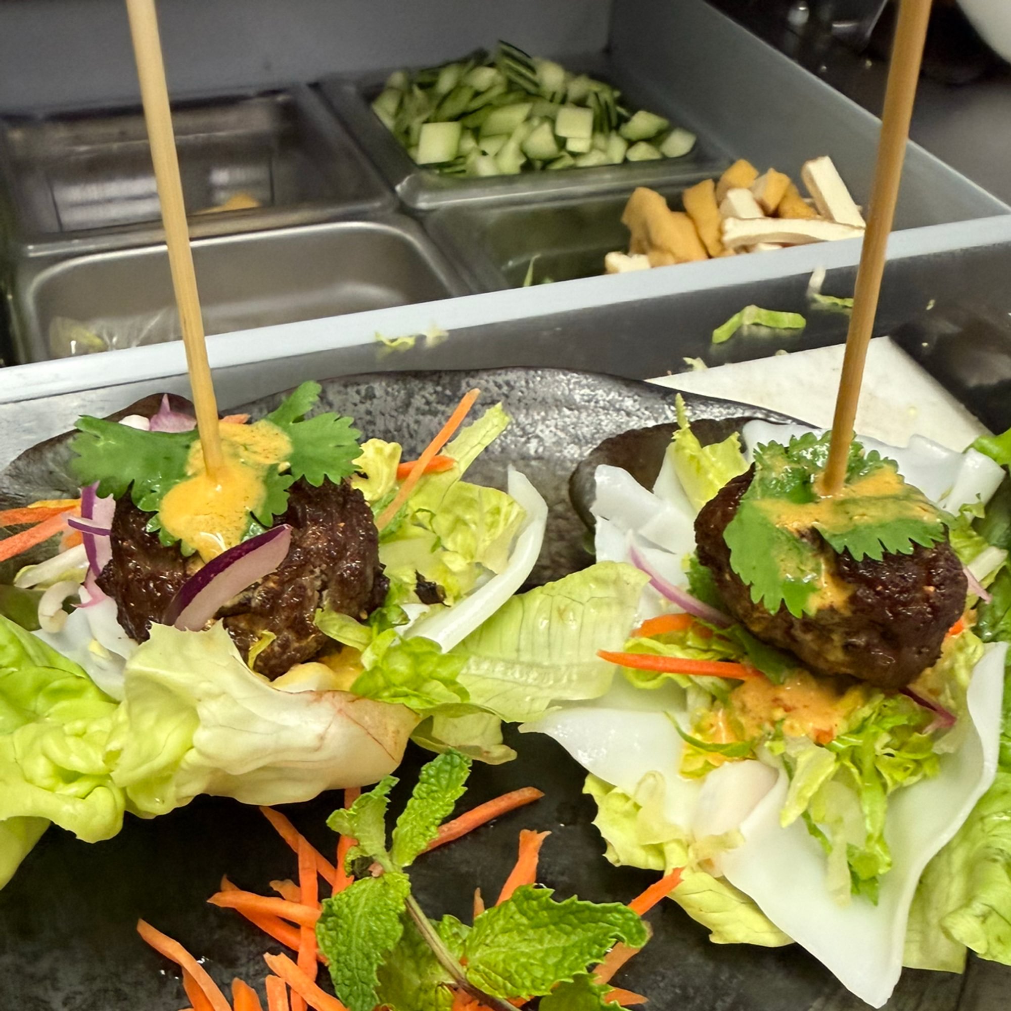 Thai Laab Meatballs Lettuce Wrap