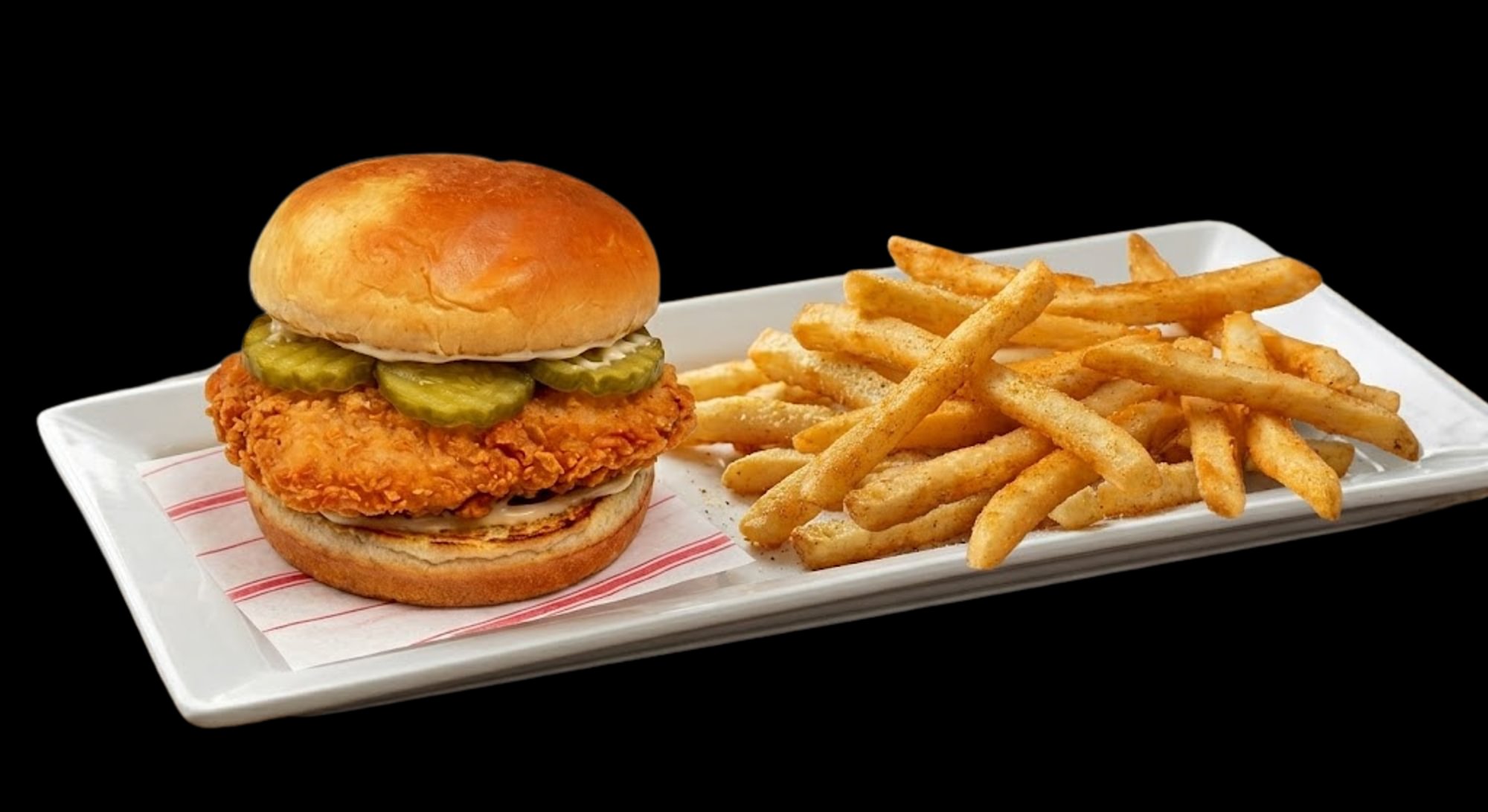 Chicken Sandwich, Fries & a Can of Soda.