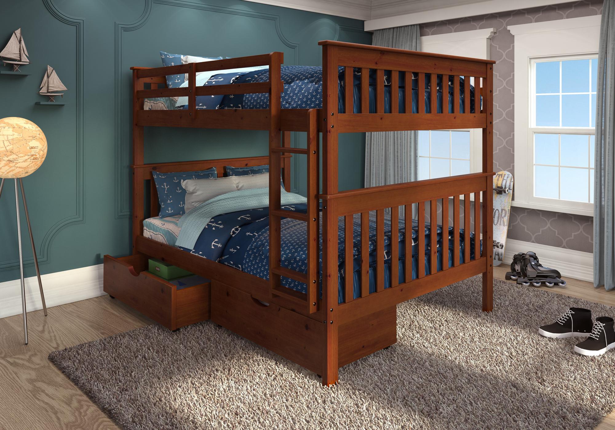 Full over Full Bunk Bed Espresso with Drawers