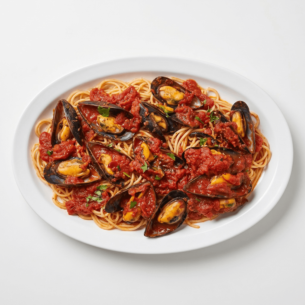 Mussels Over Spaghetti