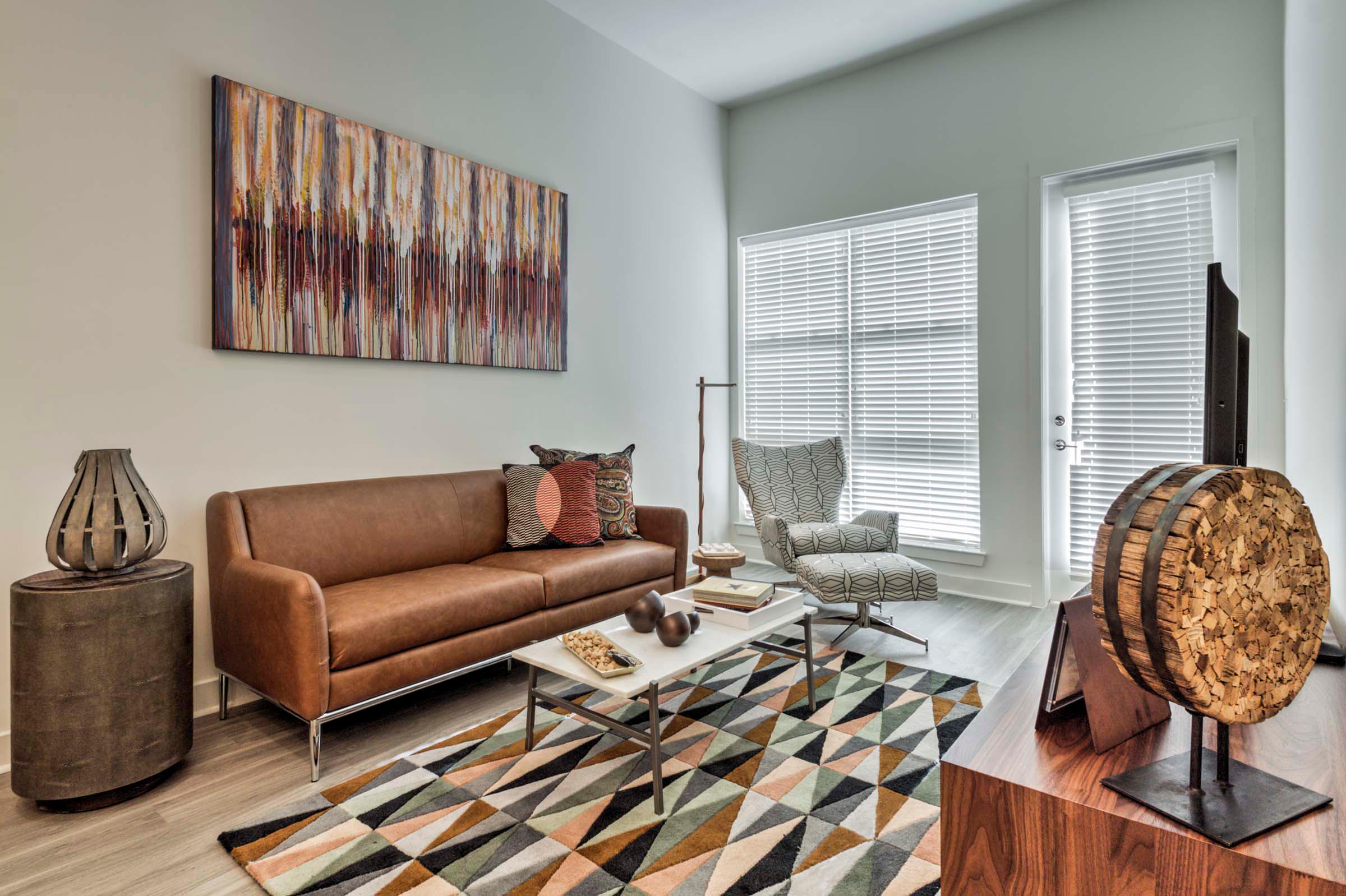 Living room with tall ceiling