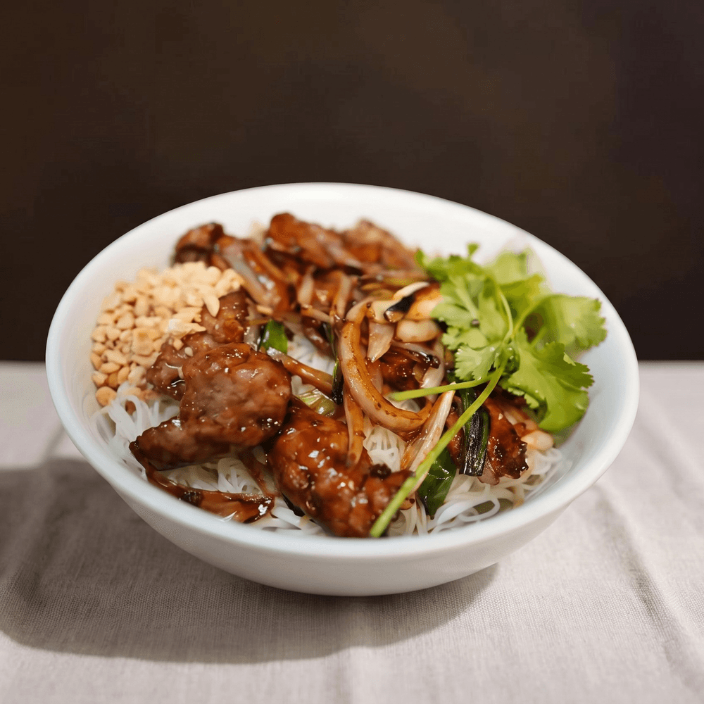 Beef or Chicken Over Rice Noodle Salad