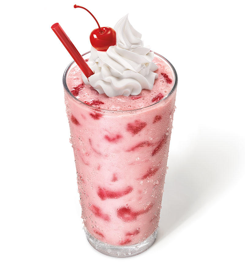 Hand-mixed, Real Ice Cream Shakes have a classic look with real strawberries for a sweet strawberry flavor, finished with whipped topping and a cherry.