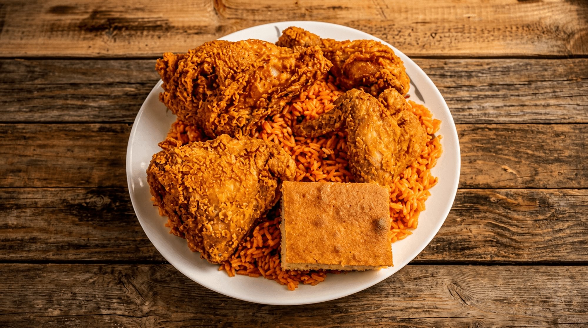#4: 4pc Chicken, Spanish Rice, Soda & Cornbread