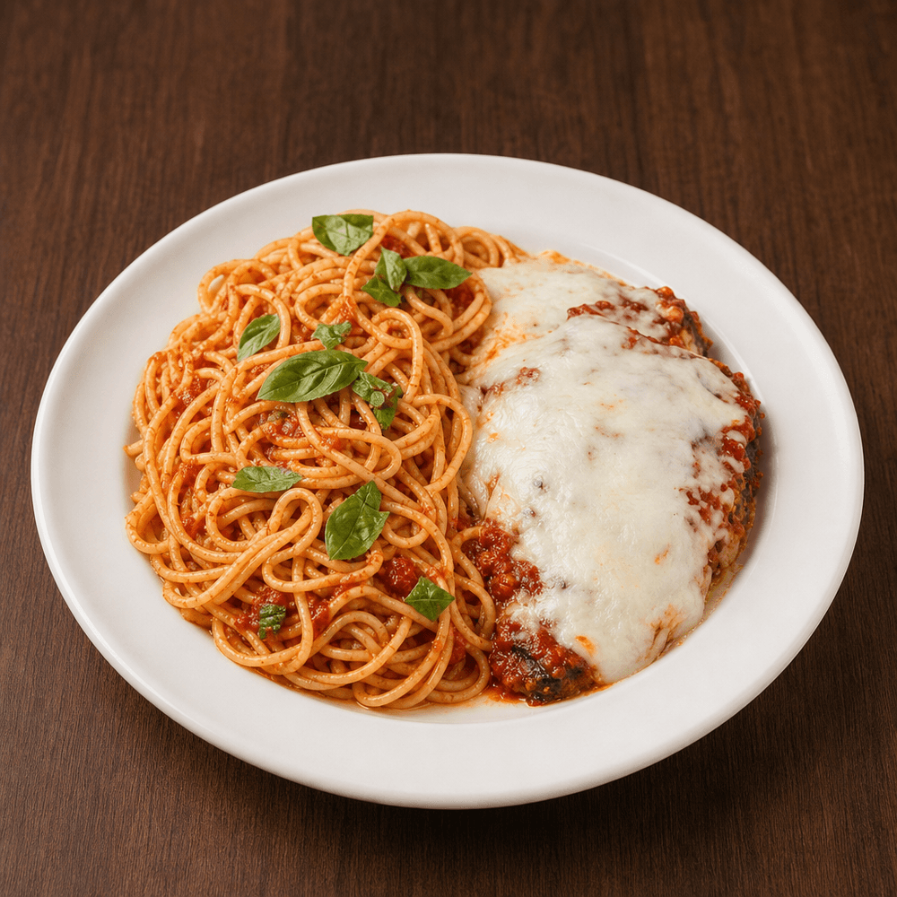 Eggplant Parmesan with Spaghetti