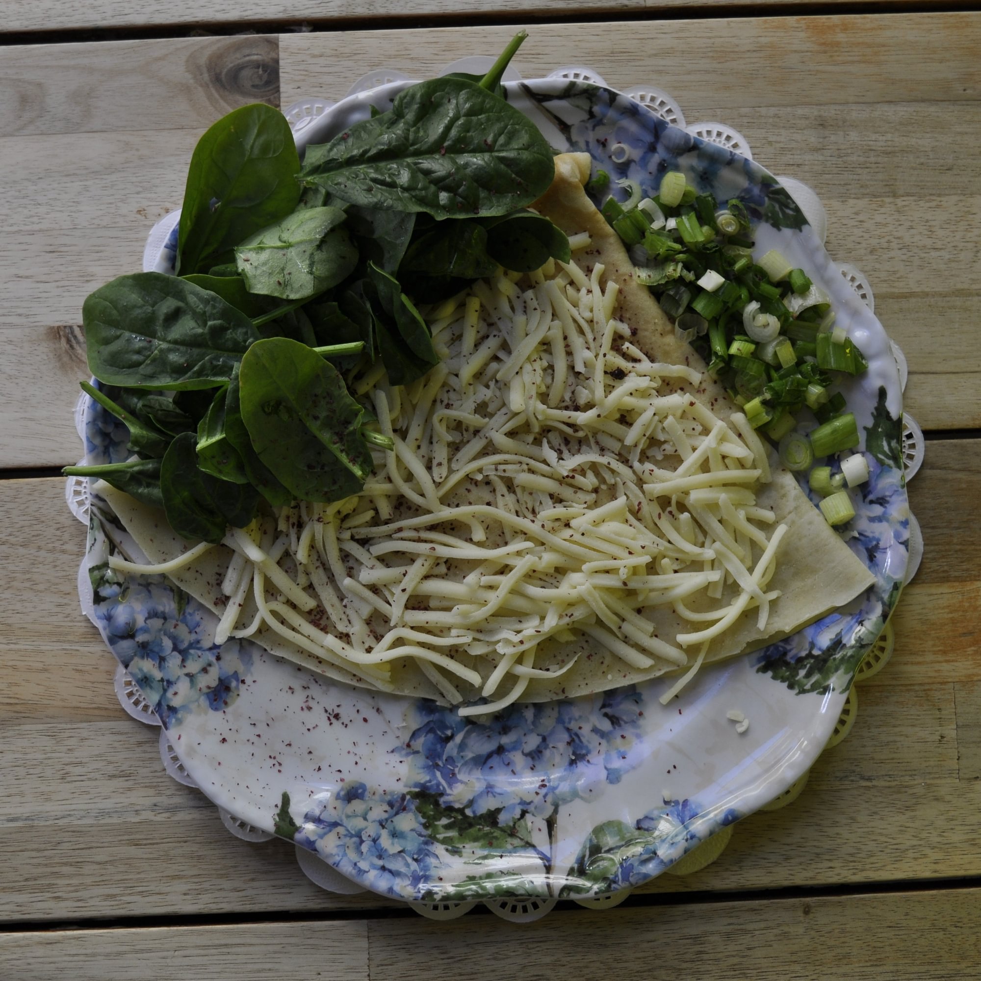 Cheese, Spinach and Green Onions Crepe