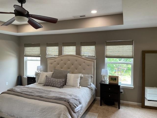 Woven Wood Shades are the best way to accent a neutral room. The subtle light filtering brings soft sunshine into this Plainfield, IN, master bedroom.  BudgetBlindsPlainfield  FreeConsultation  WindowWednesday  WovenWoodShades  PlainfieldIN