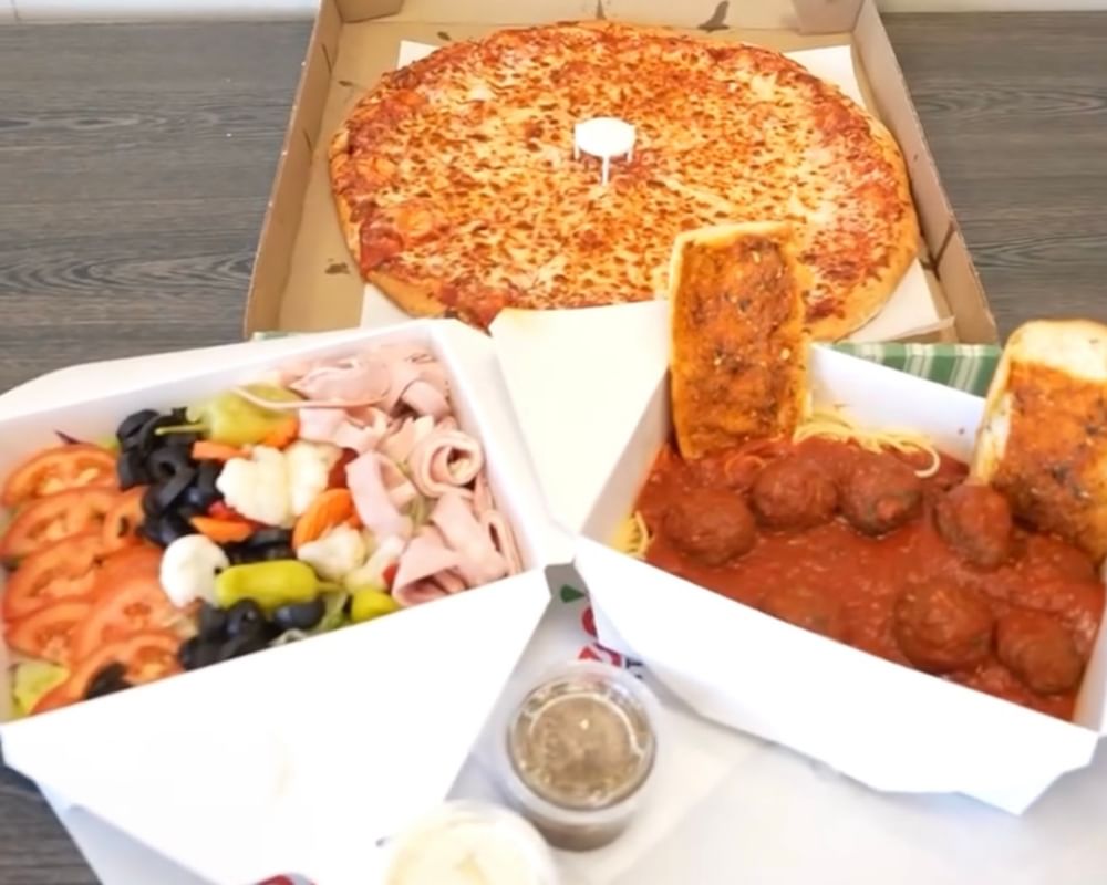 Jumbo Pizza + Bucket of Spaghetti & Meatballs + Bucket of Antipasto Salad