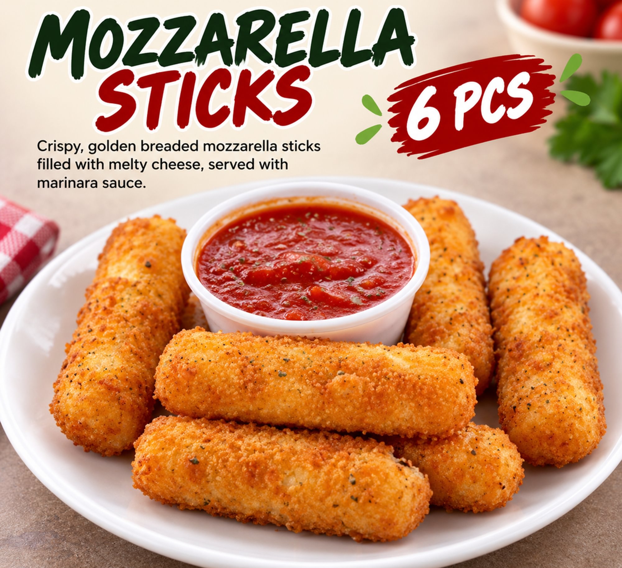 Mozzarella sticks 6 Pcs