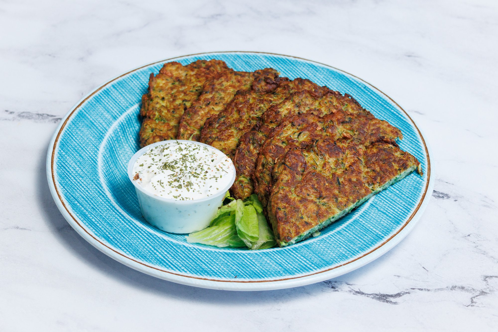 ZUCHINNI FRITERS W/ TZAZIKI SAUCE