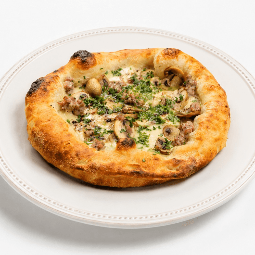 Porcini and Fennel Sausage Pinsa (Pizza)