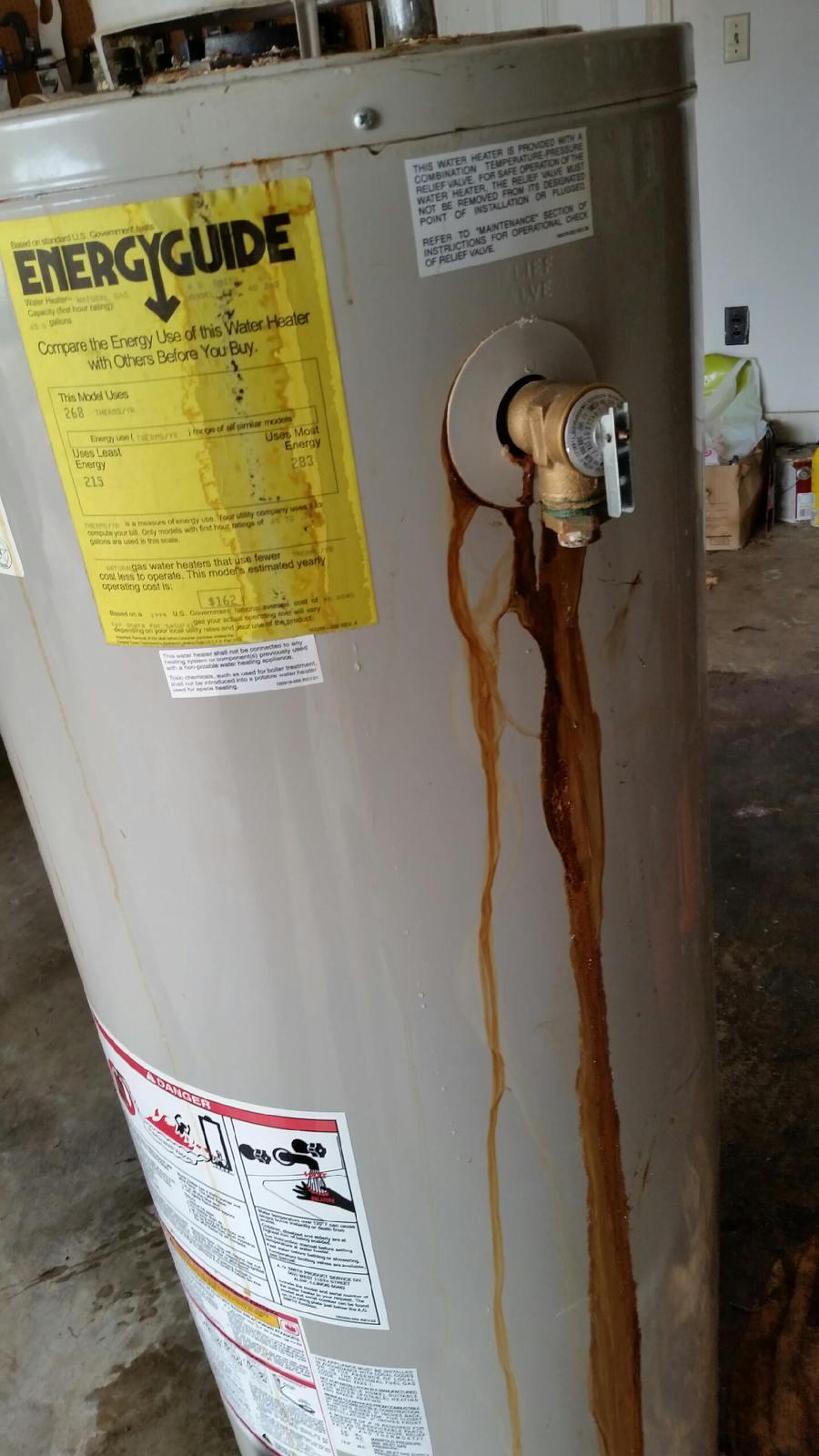 This 40 gallon natural gas water heater was leaking and old.