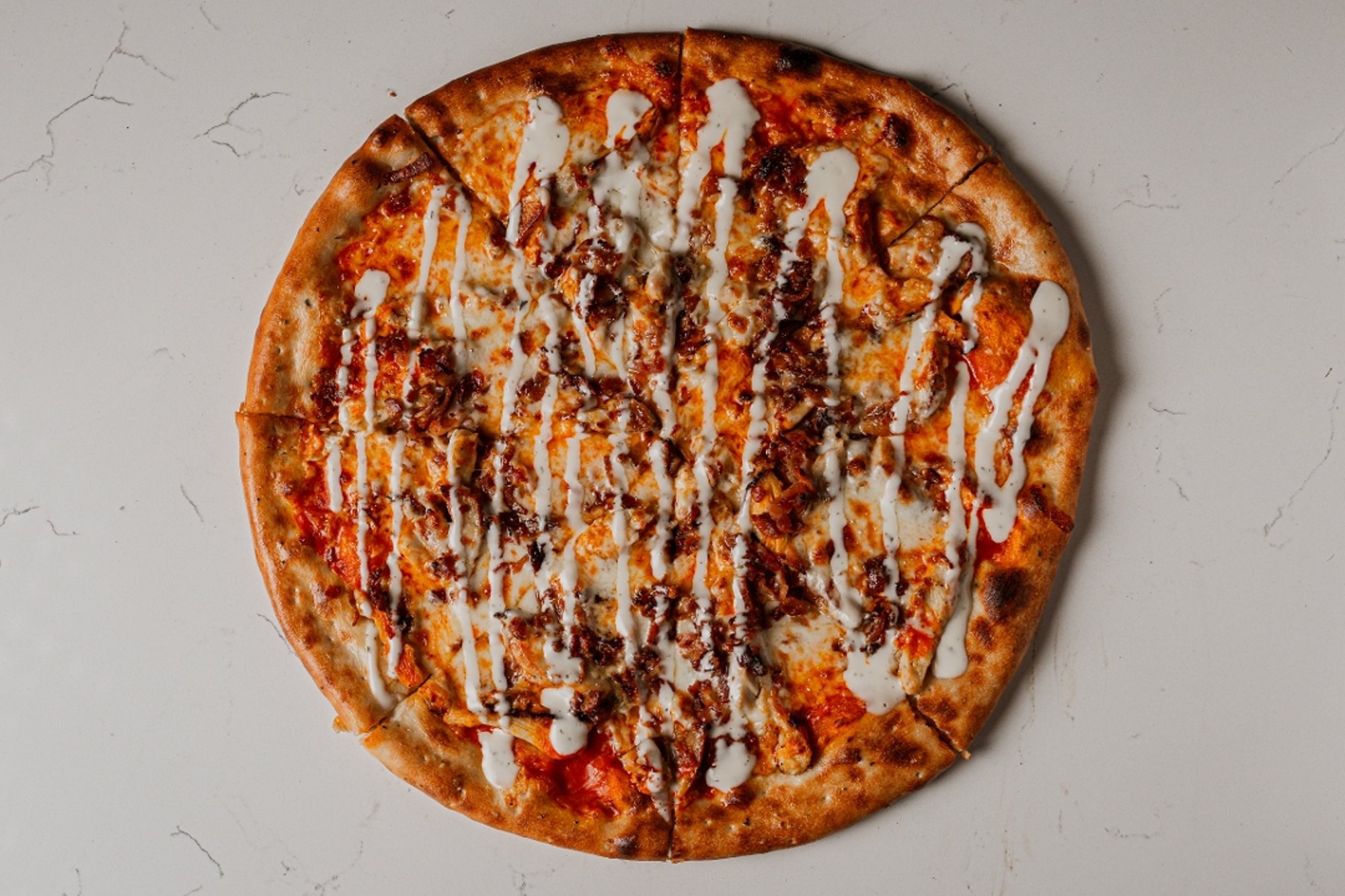 Buffalo Chicken Bacon Ranch Pizza