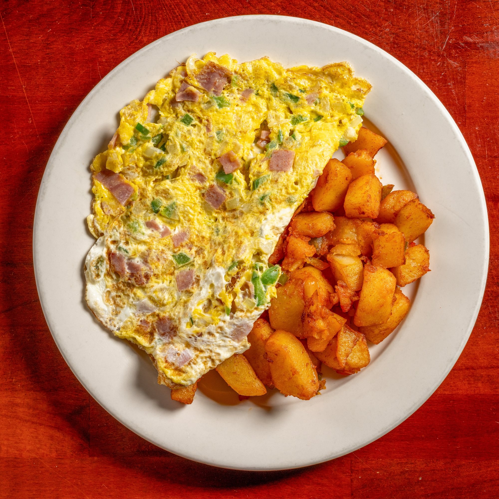 Tortilla Con Pimiento Y Cebolla Combinado 3 Huevos Con Jamón O Chorizo Español O Tocino (Western...