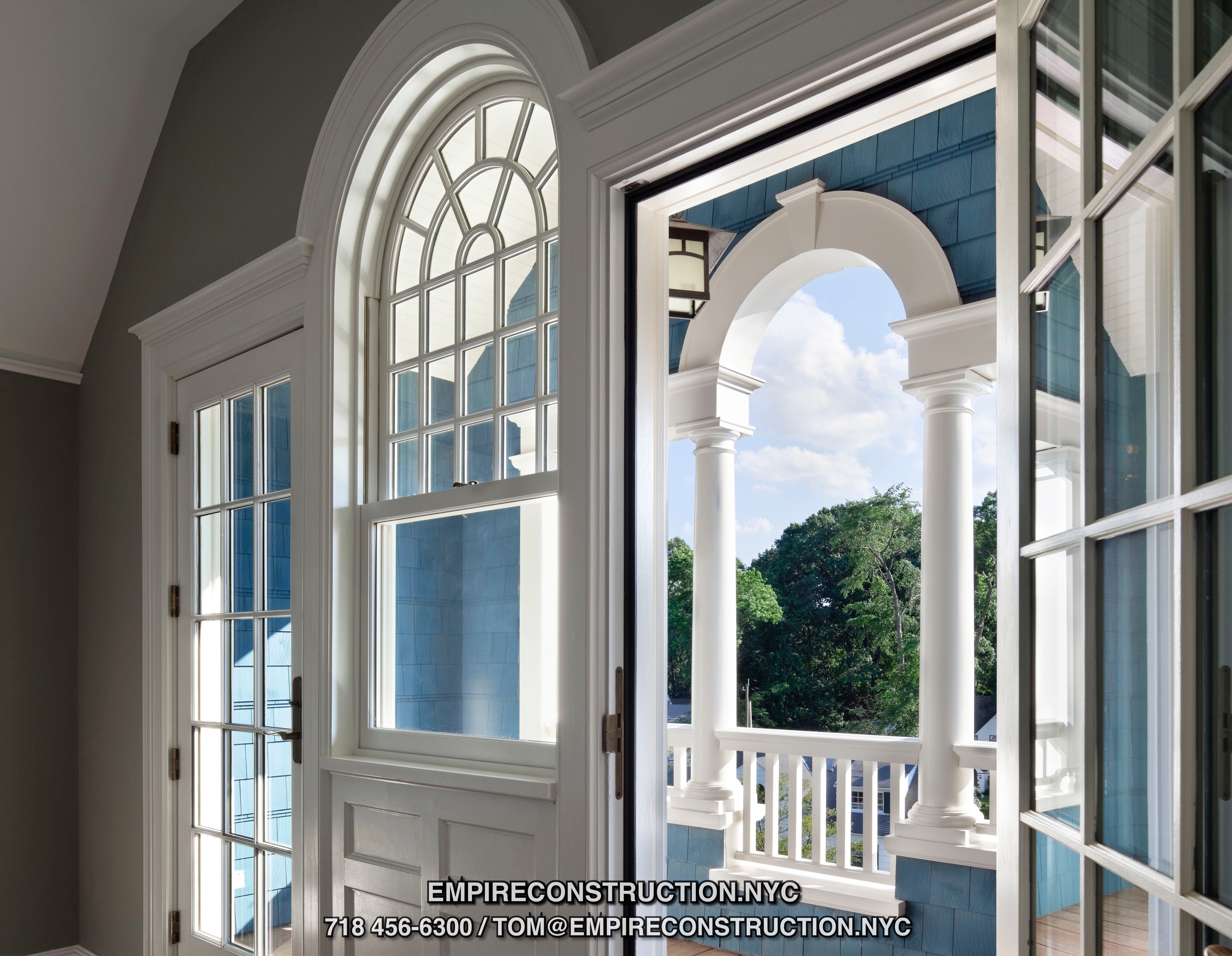 Custom stile and rail doors, wood, glass, french paneled and other types of entrance and passage doors and associated jambs. Factory hardware machining and finishing of same. Installation of door hardware, Custom interior window units and borrowed-light partitions, wood/glass partitions, walls and associated glass, shower doors and shower glass partitions. 