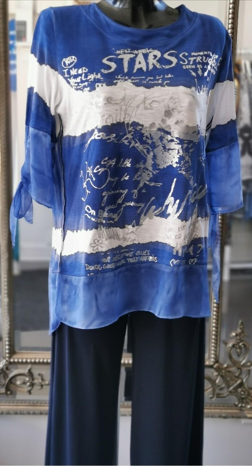 Beautiful Royal Blue Top with Chiffon Hem