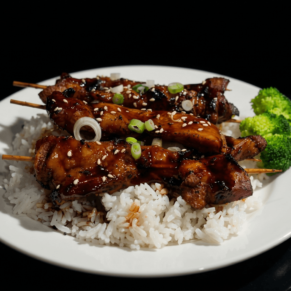 Teriyaki Chicken Skewers Over Rice