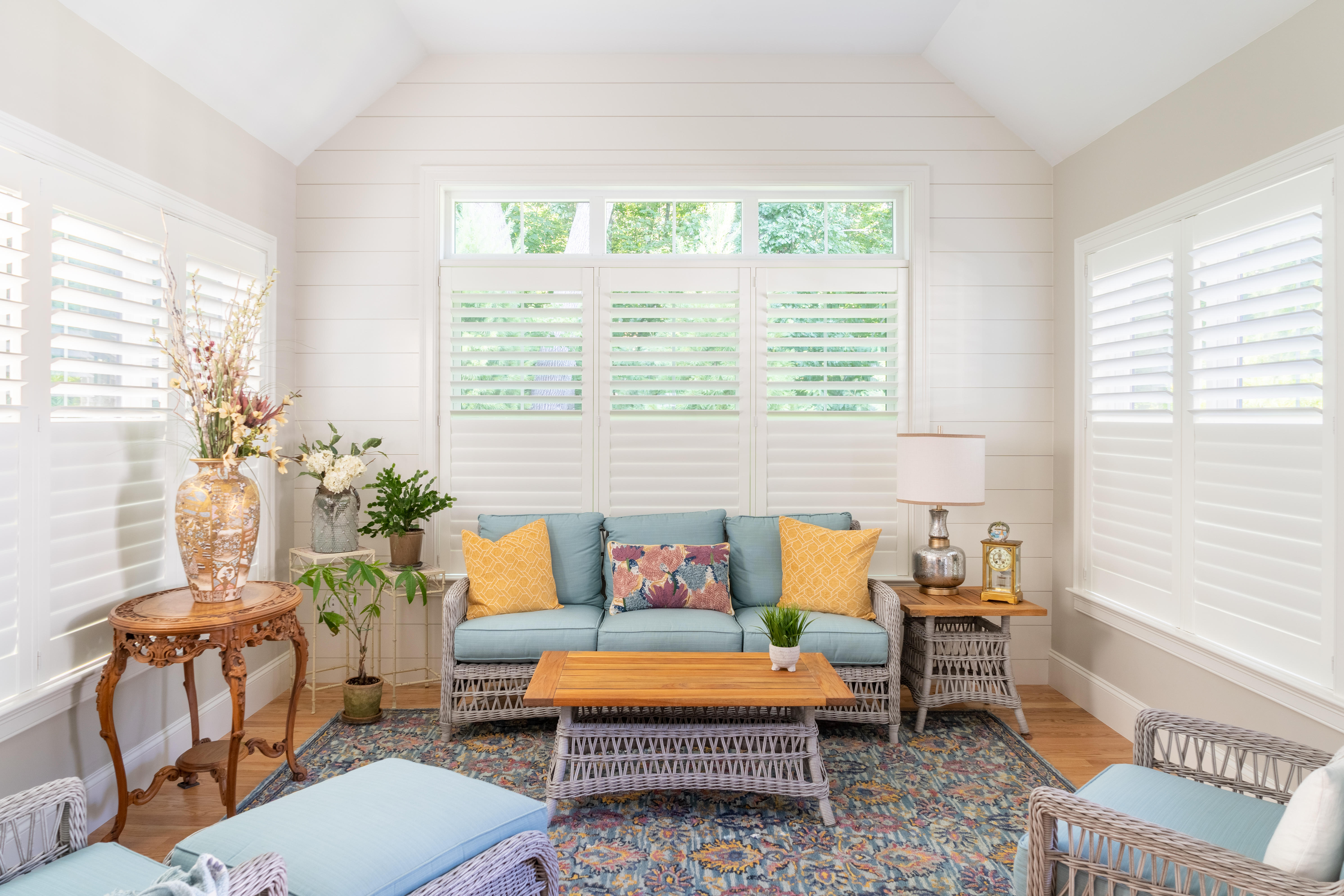 These classic white Plantation Shutters help give customers privacy while still allowing natural light to filter in through the top. Split tilt feature gives you the best of both worlds!