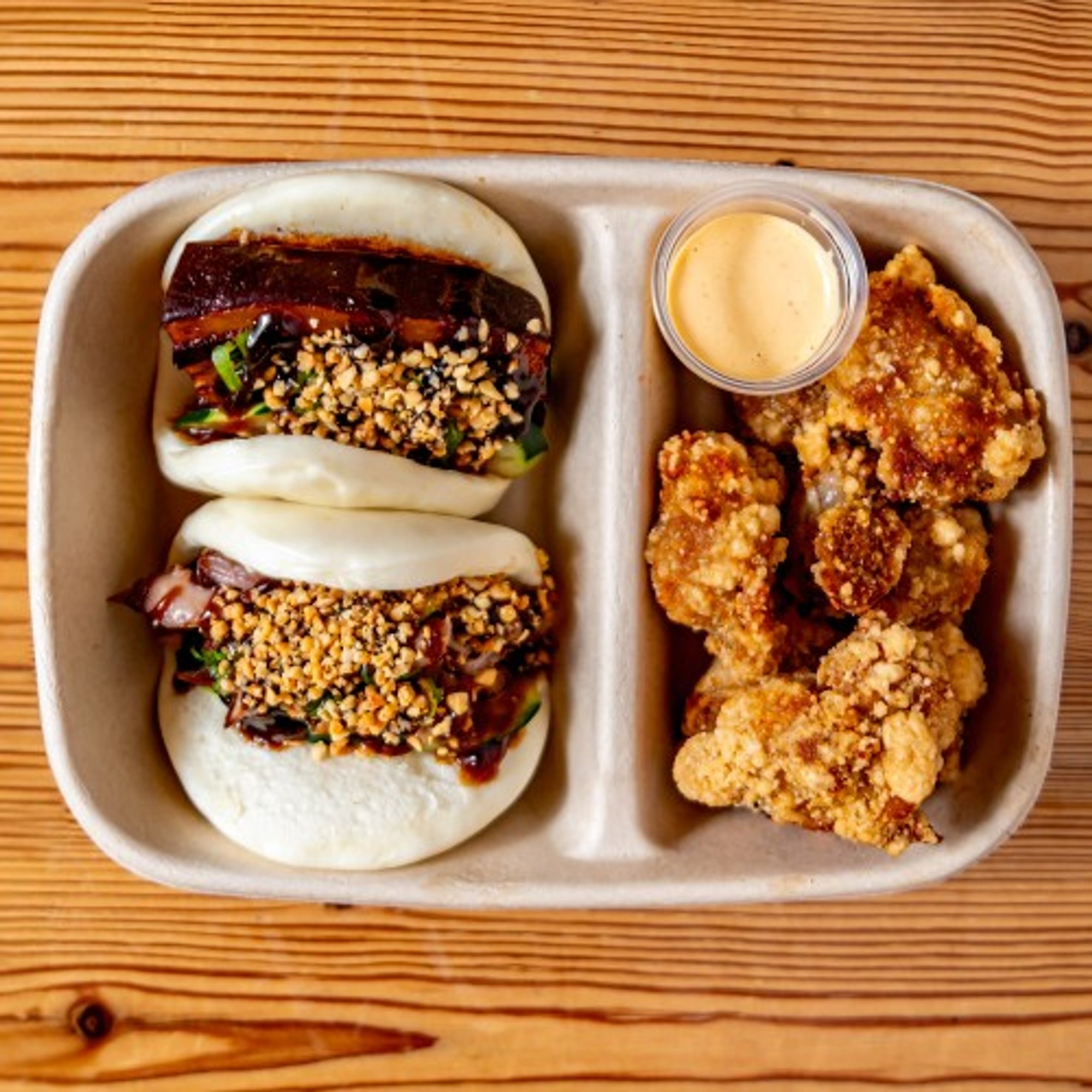C5) 2 Baos + Popcorn Chicken