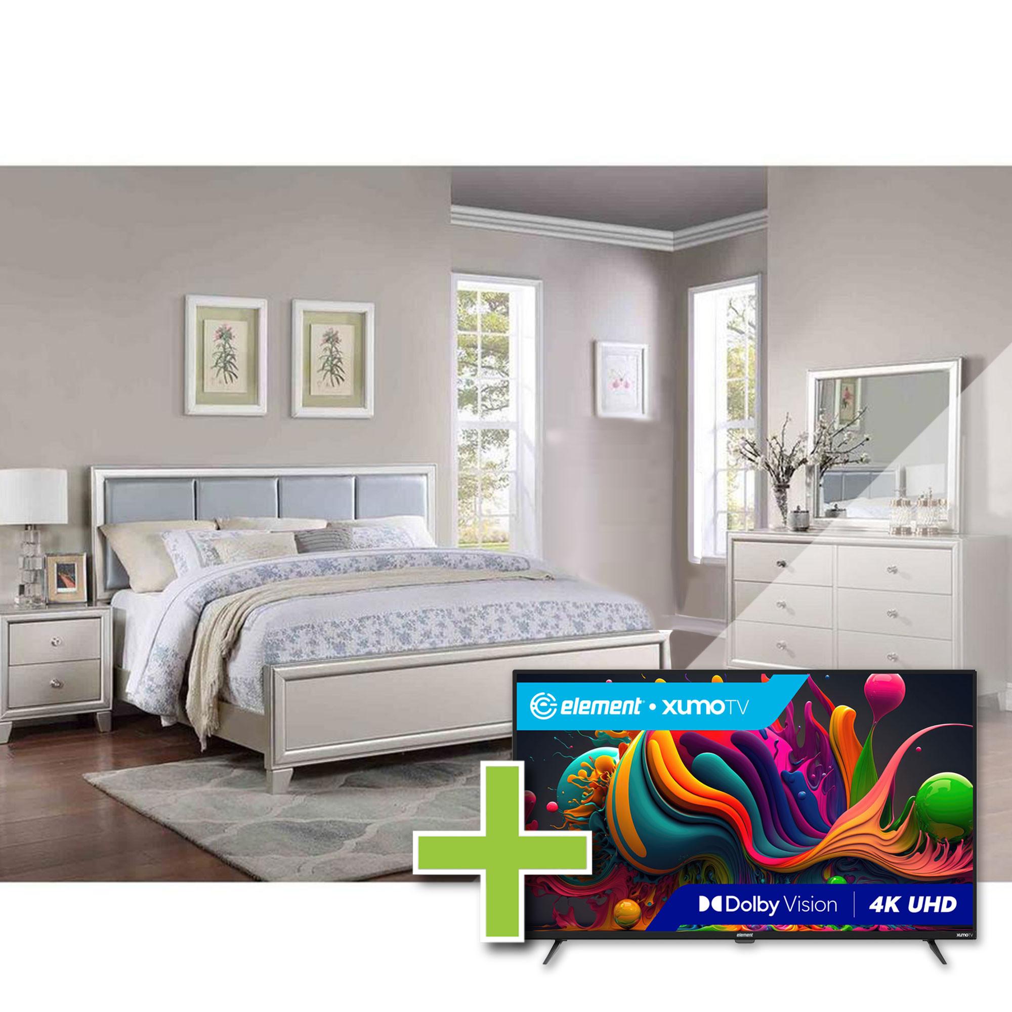 Queen Omni Bed w/Dresser, Mirror, Nightstand + 50" Element TV