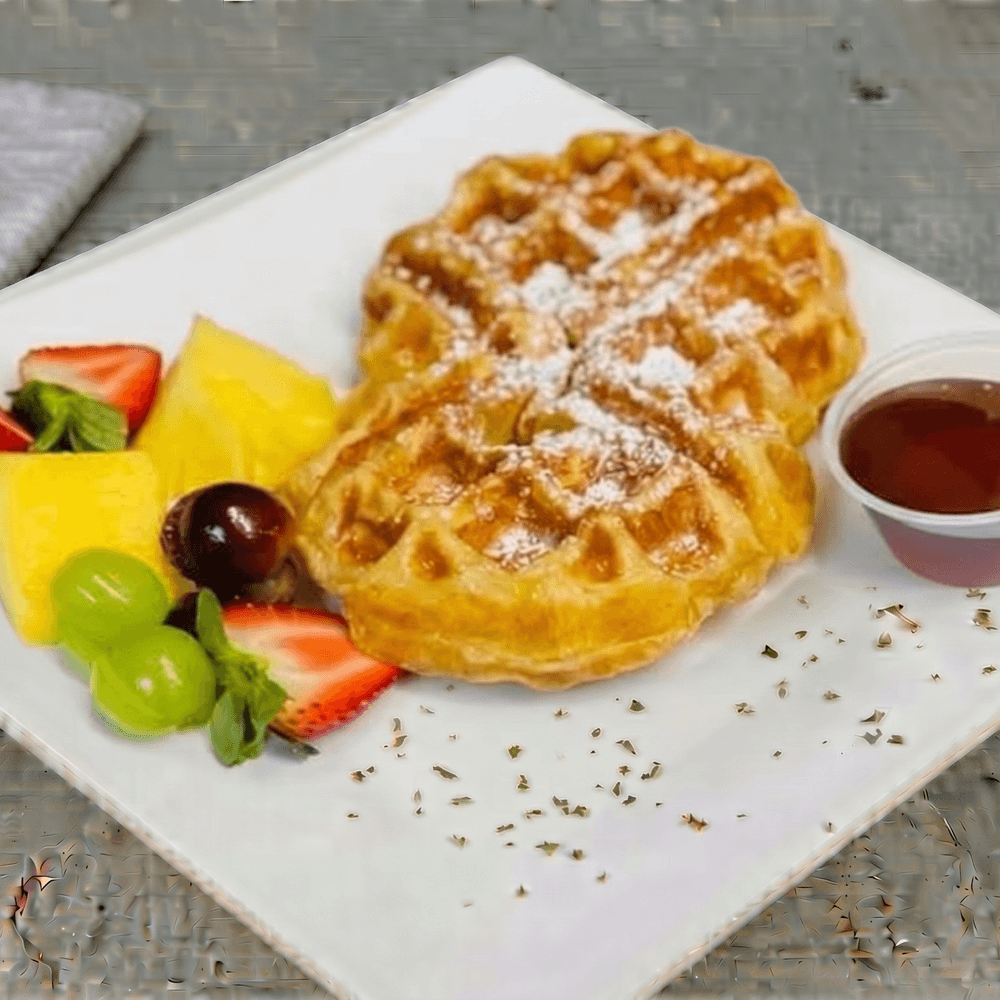 Croissant Waffle with Fruits and Syrup