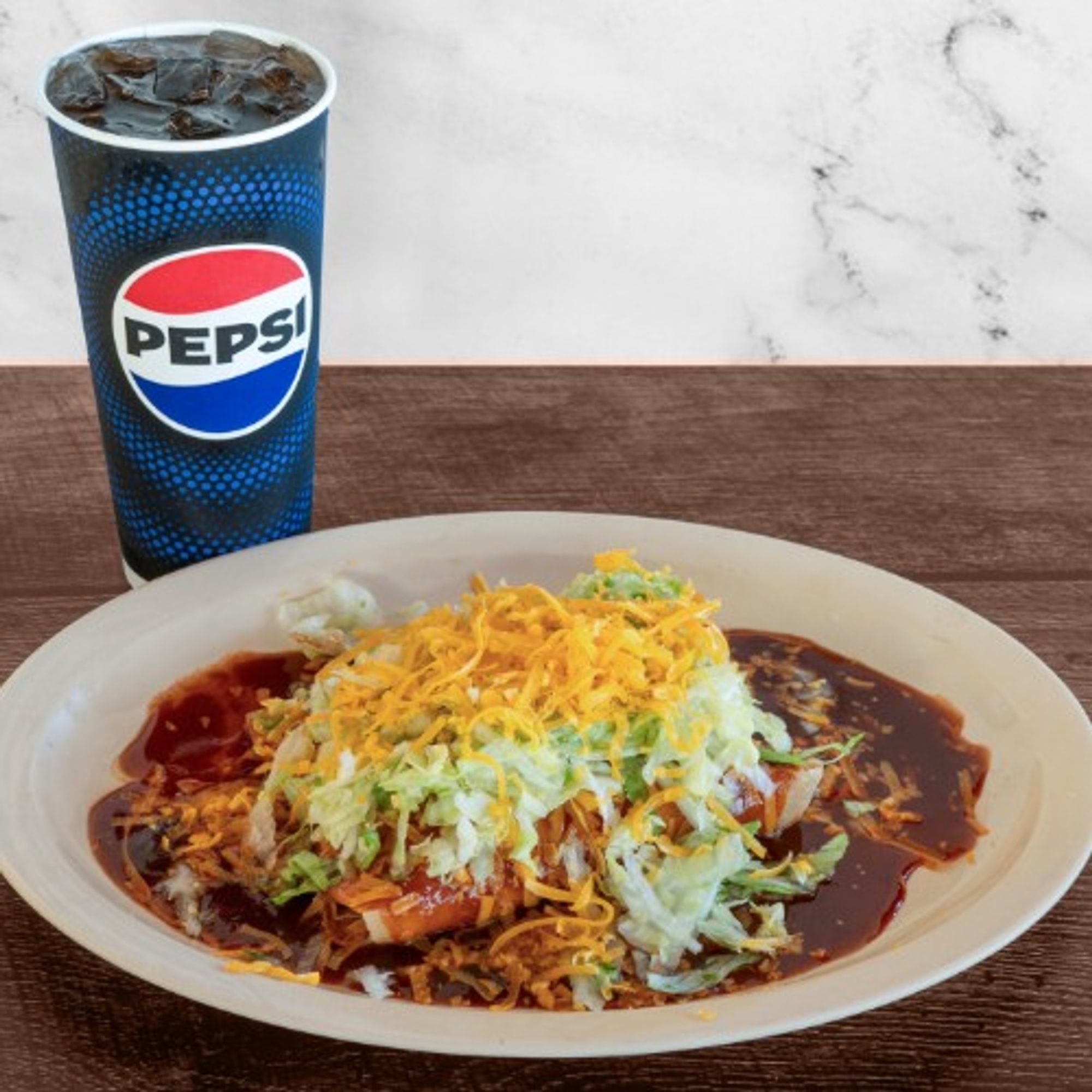 Two Enchiladas with Soda & Side