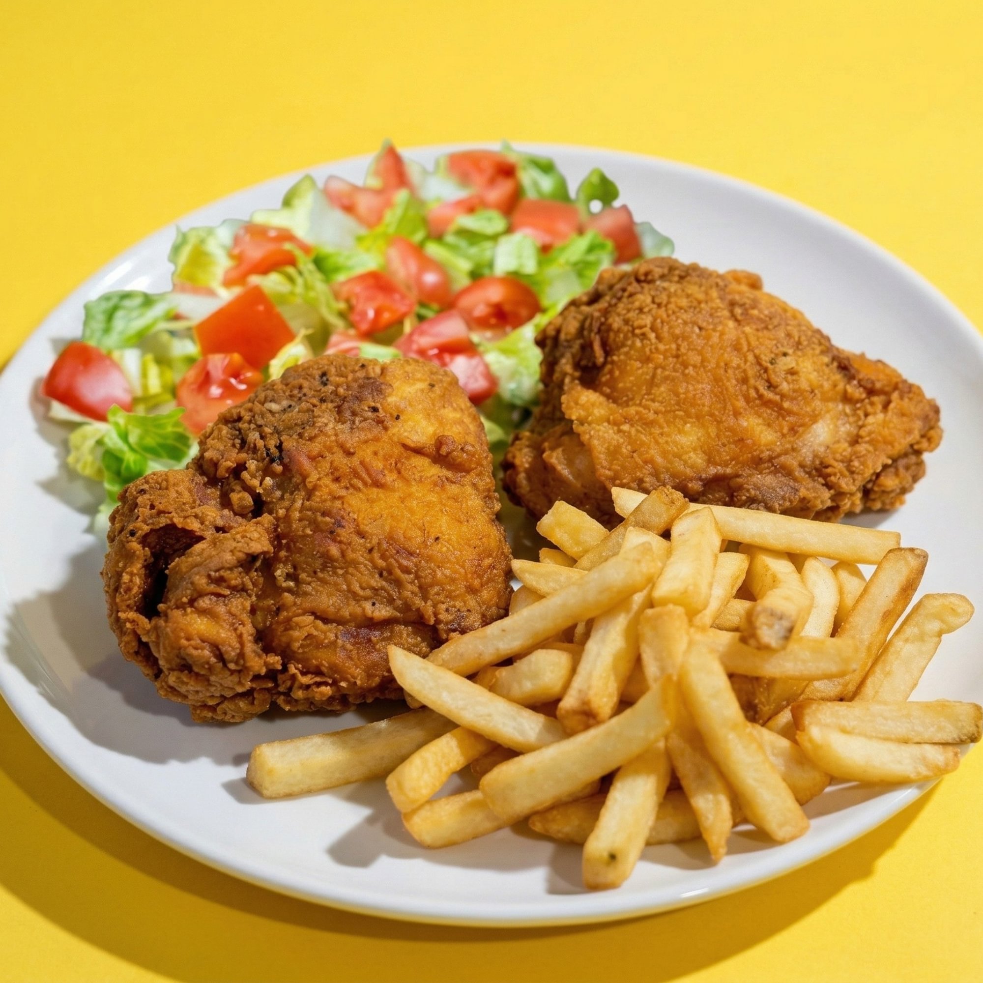 2 Pieces Chicken with Fries and Side of Salad