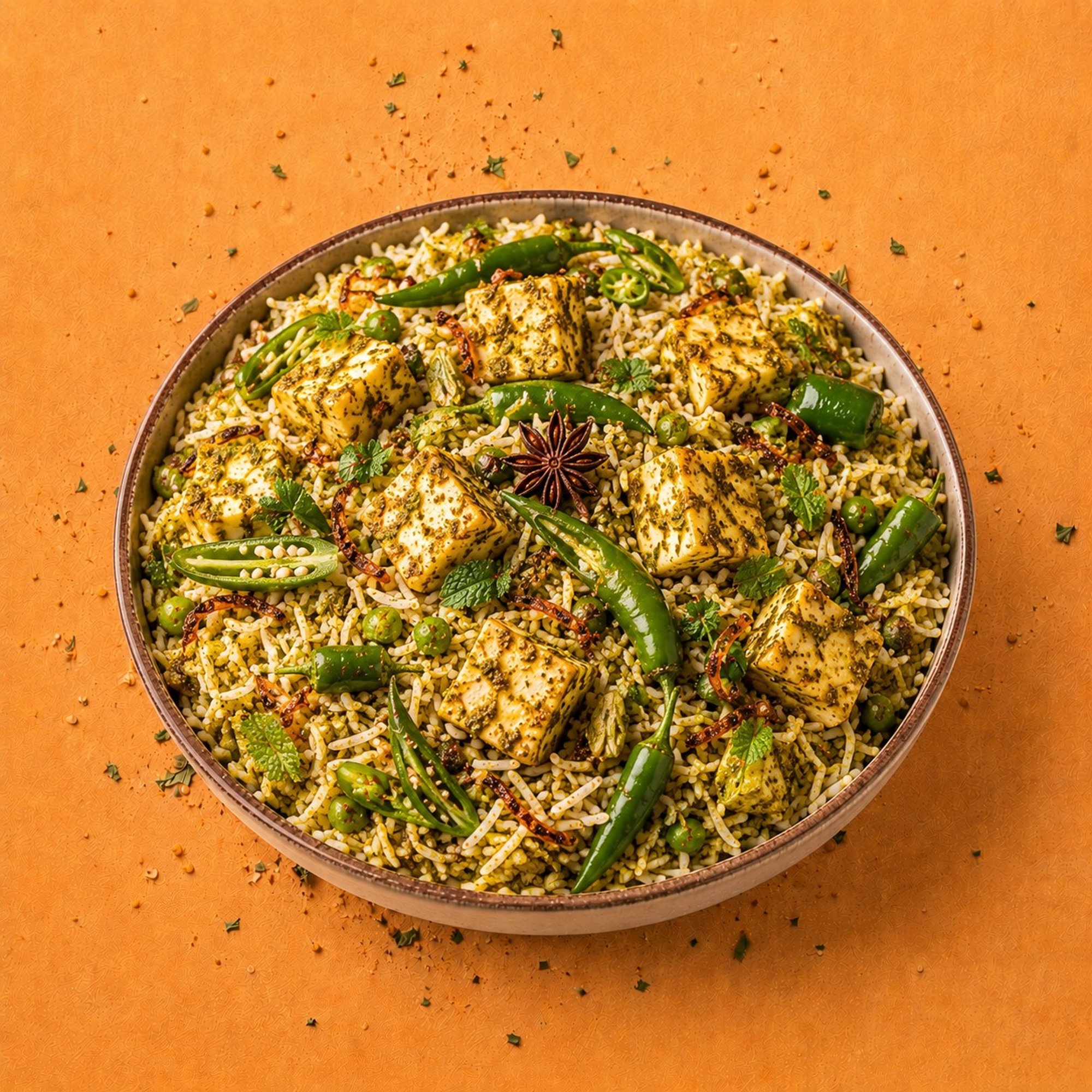 Green Chili Paneer Biryani