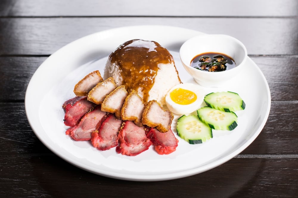 BBQ Pork & Crispy Pork Belly over Rice