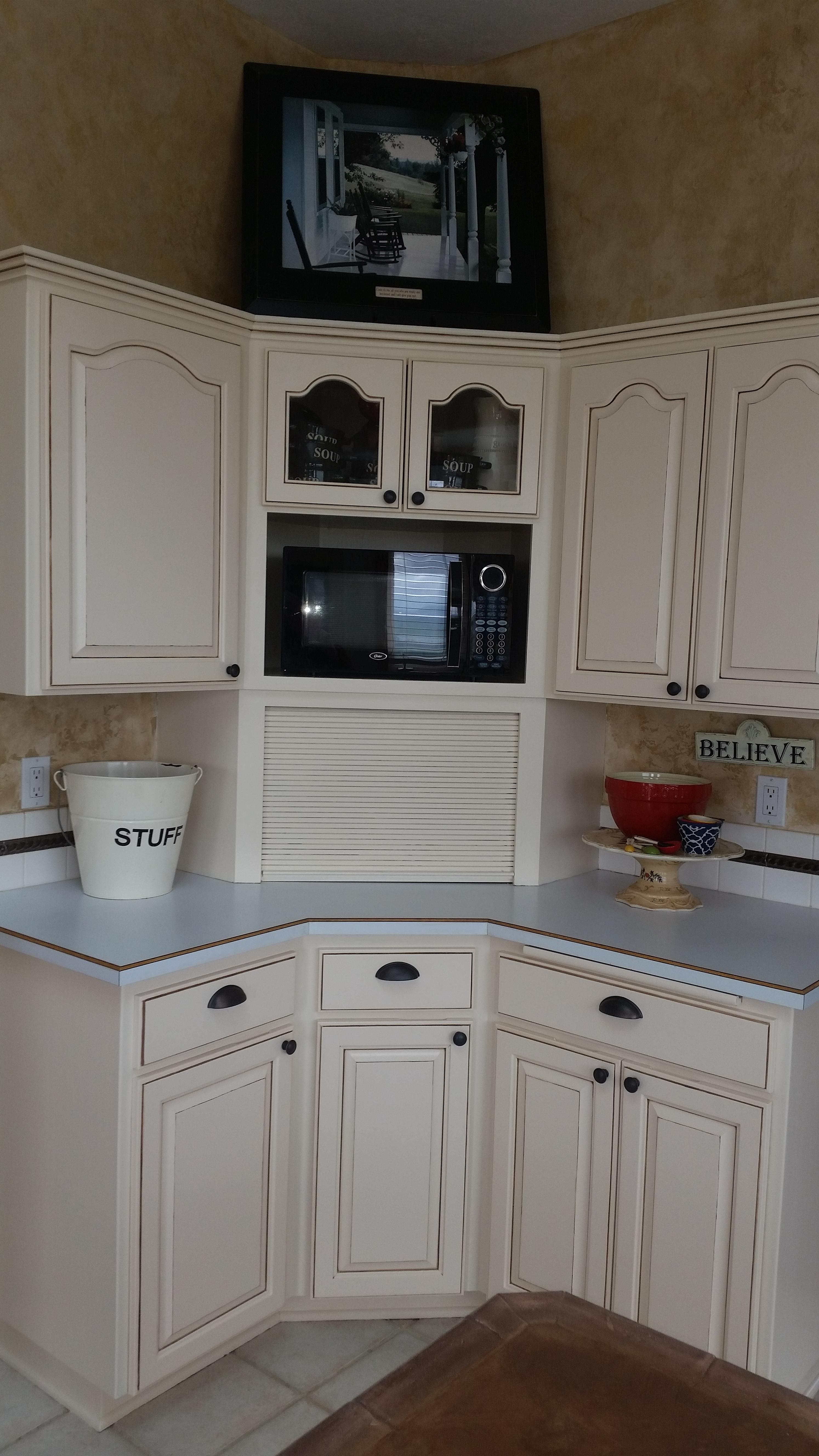 dated orange cabinets , painted and glazed, a whole new look