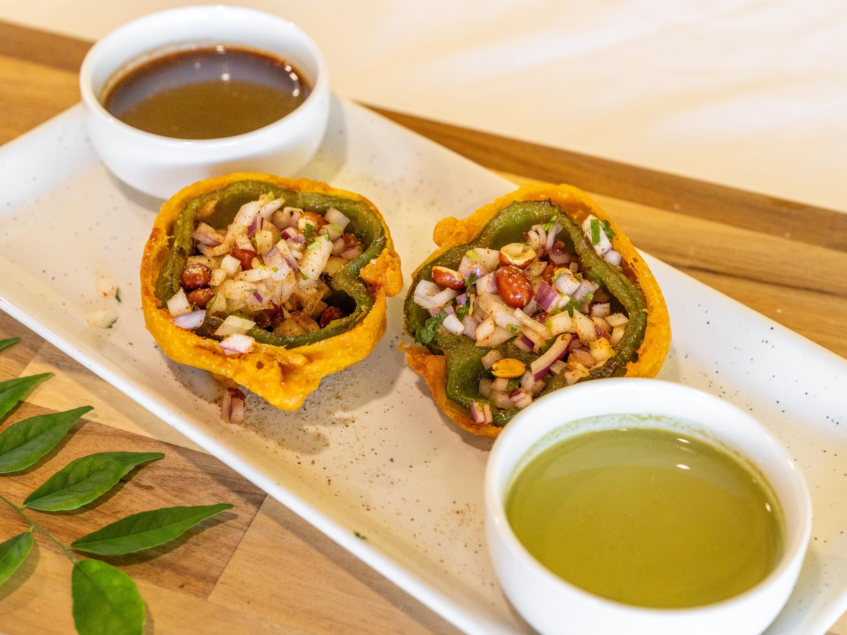 Onion Stuffed Bell Pepper Bonda (2 Pieces)