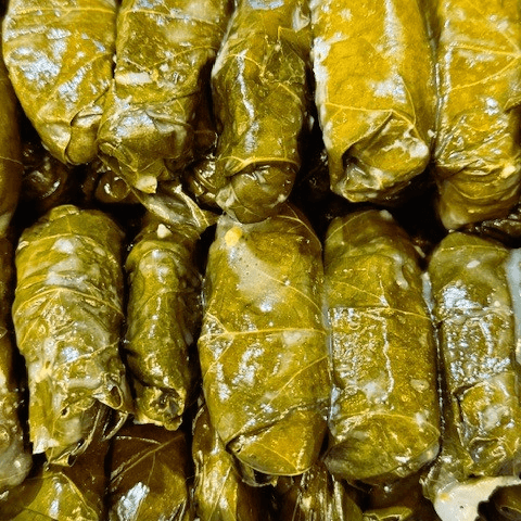 Dolma on Pita with Feta Cheese & Tzatziki