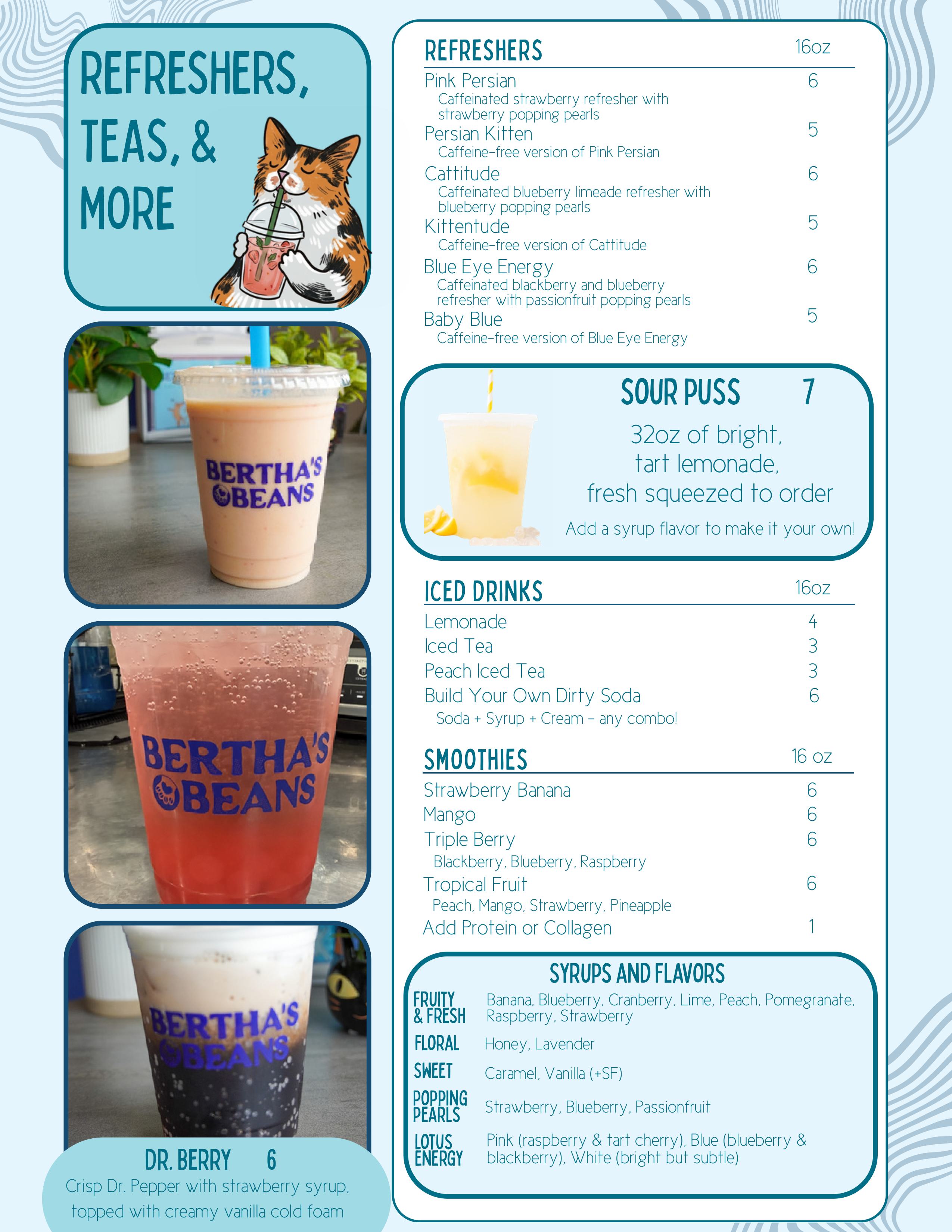 Bertha's Beans Cat Cafe Refreshers, Teas & Smoothies