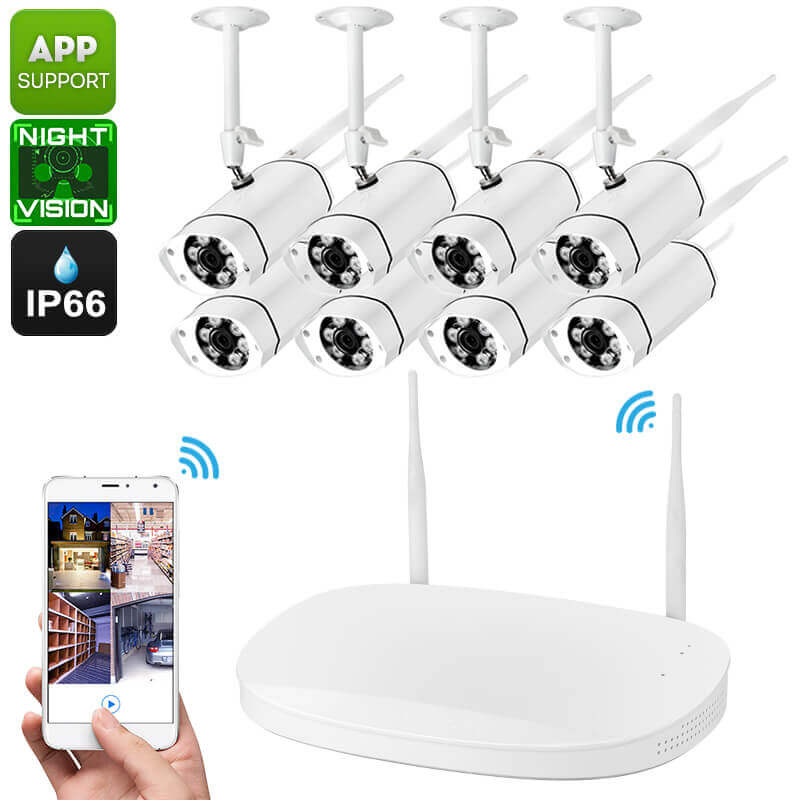 1080p NVR Kit – 8 Cameras with App Support, 25m Night Vision, P2P Support, IP66 Waterproof, SATA (Wh
