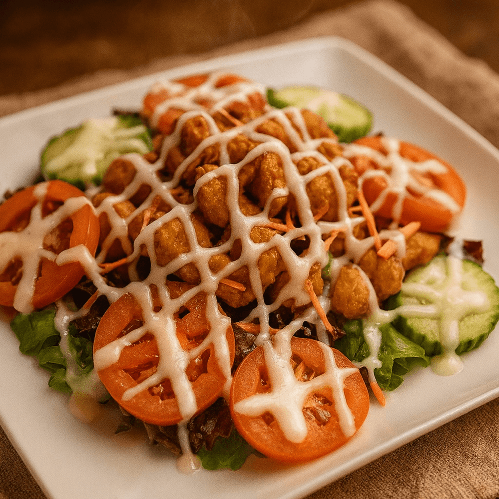 Batter fried chicken salad