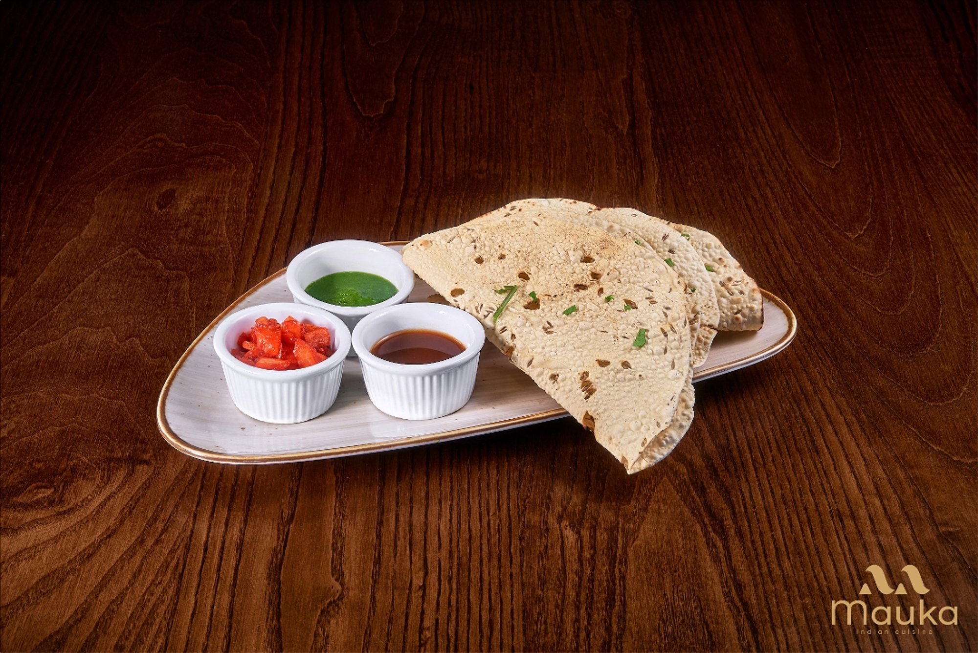 Roasted Papadam with Chutney Trio
