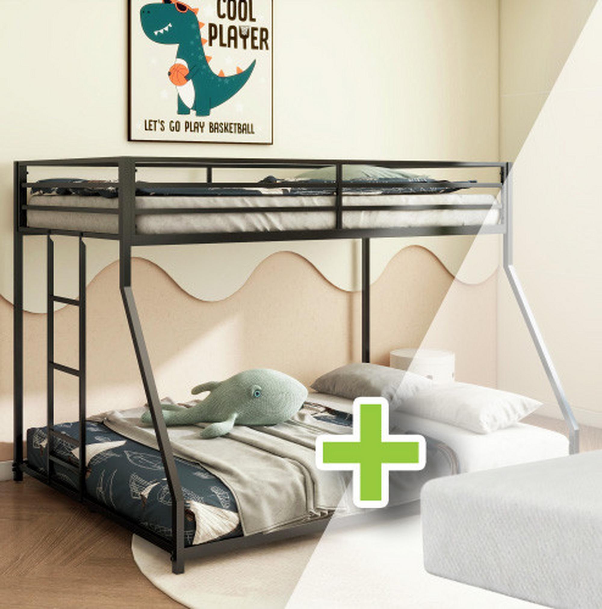 Twin/Full Adam Metal Bunk Bed w/6" Memory Foam Mattresses